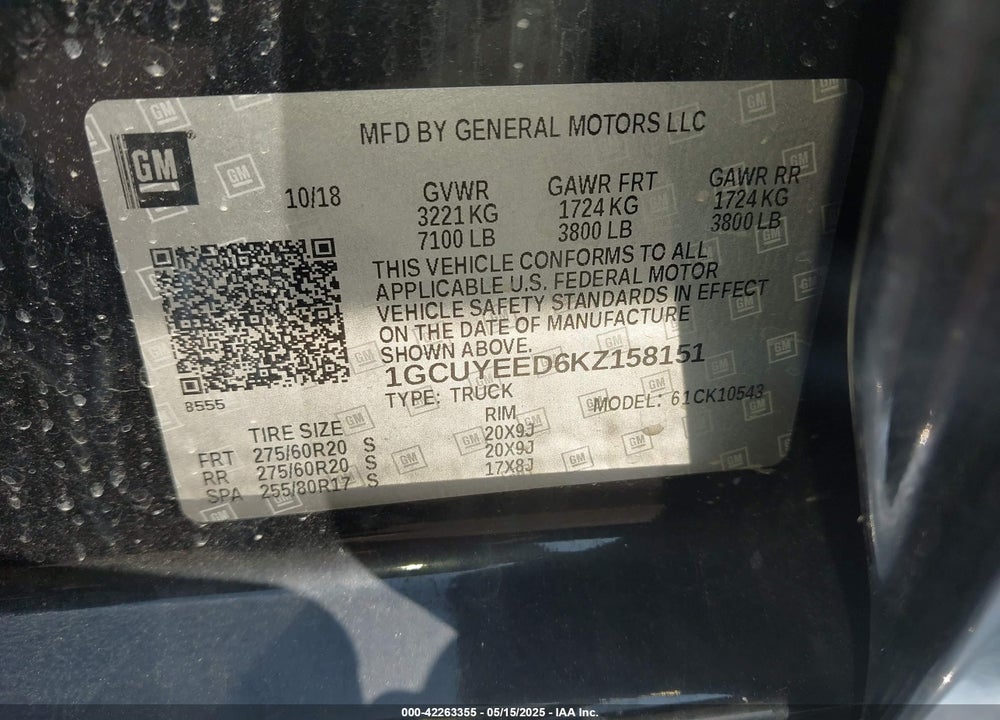 2019 CHEVROLET SILVERADO 1500 RST VIN: 1GCUYEED6KZ158151
