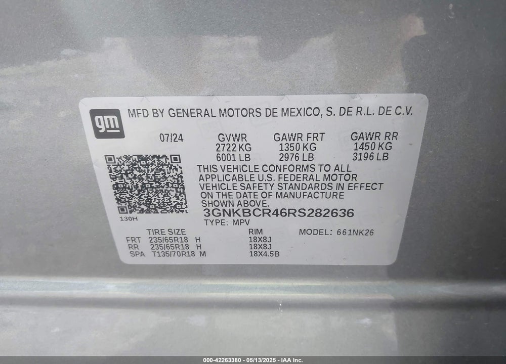 2024 CHEVROLET BLAZER VIN: 3GNKBCR46RS282636