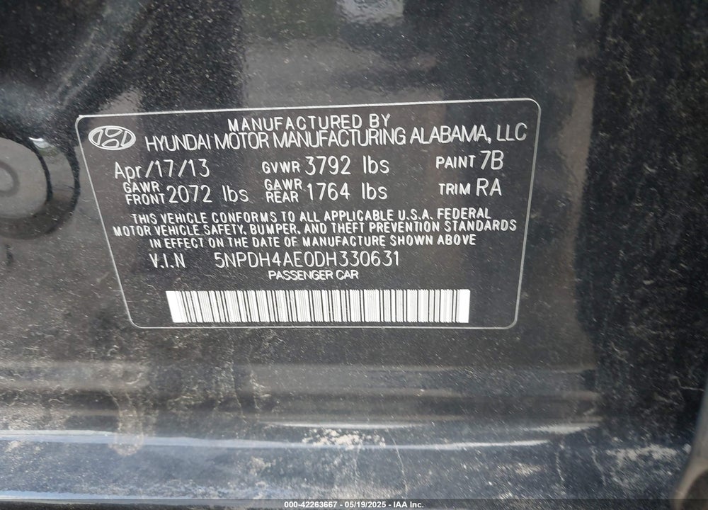 2013 HYUNDAI ELANTRA VIN: 5NPDH4AE0DH330631