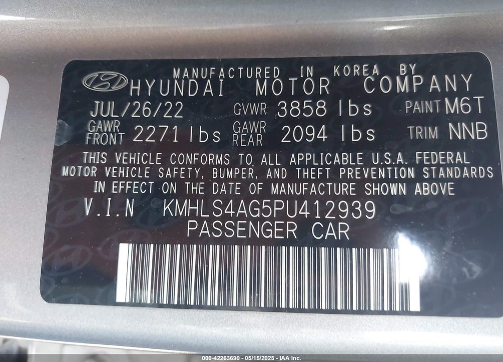 2023 HYUNDAI ELANTRA VIN: KMHLS4AG5PU412939