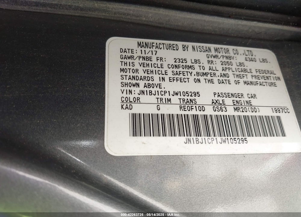 2018 NISSAN ROGUE SPORT VIN: JN1BJ1CP1JW105295