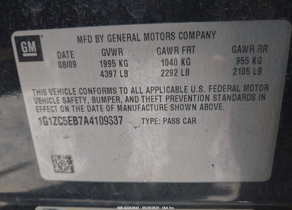 2010 CHEVROLET MALIBU VIN: 1G1ZC5EB7A4109337