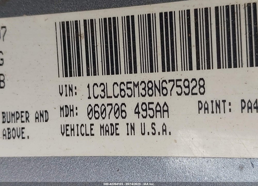 2008 CHRYSLER SEBRING VIN: 1C3LC65M38N675928