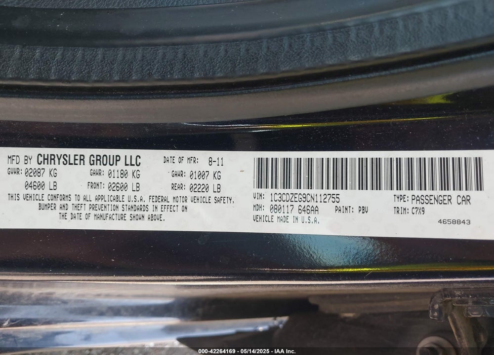 2012 DODGE AVENGER SXT PLUS VIN: 1C3CDZEG9CN112755