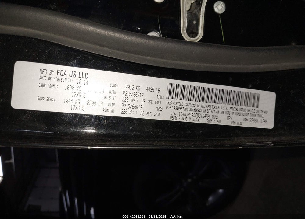 2015 JEEP PATRIOT VIN: 1C4NJPFA5FD246460