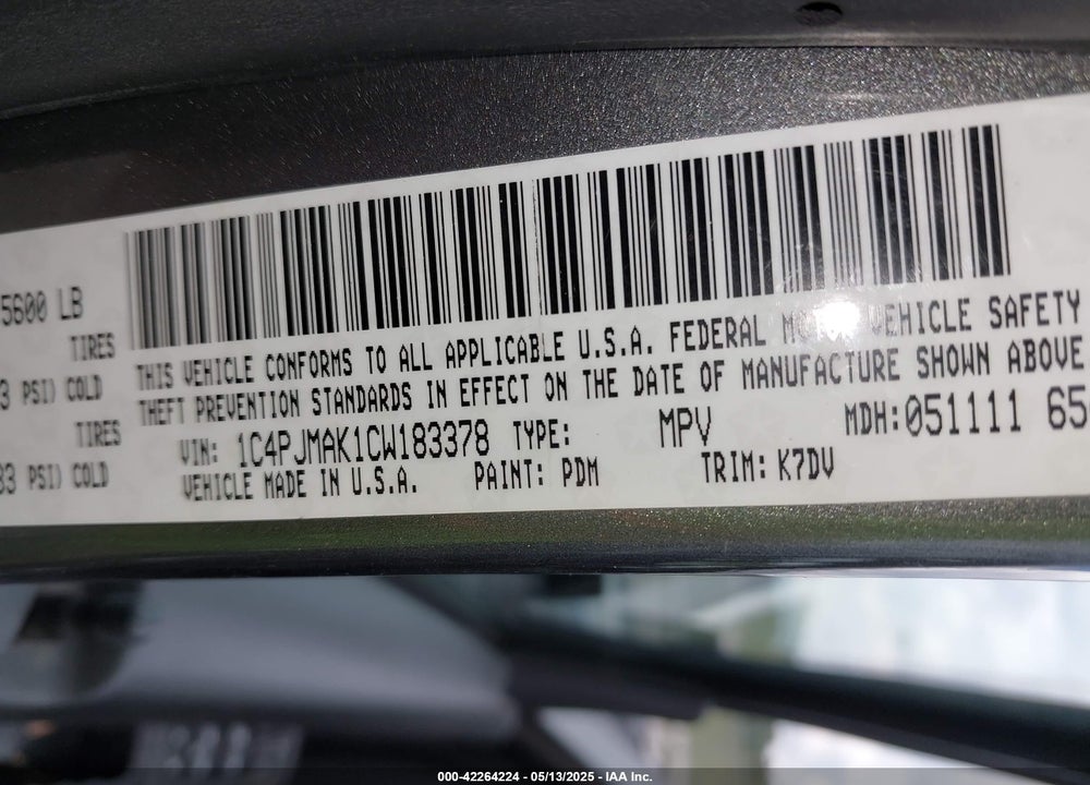 2012 JEEP LIBERTY VIN: 1C4PJMAK1CW183378
