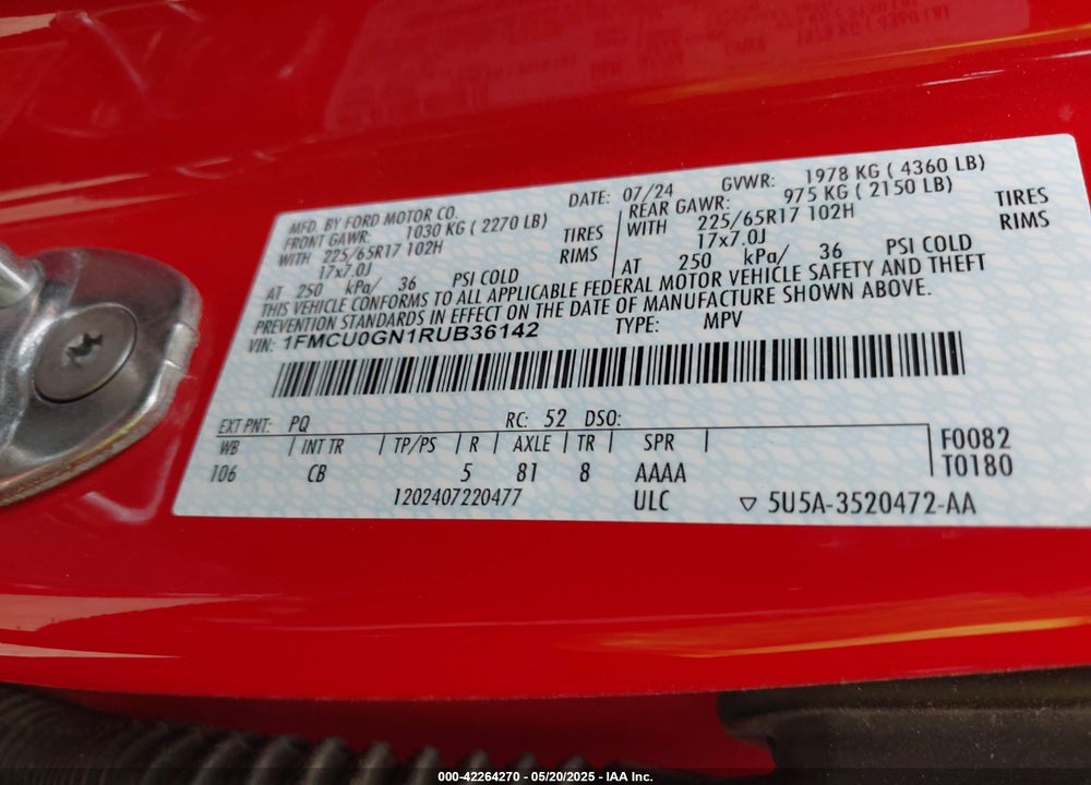 2024 FORD ESCAPE VIN: 1FMCU0GN1RUB36142