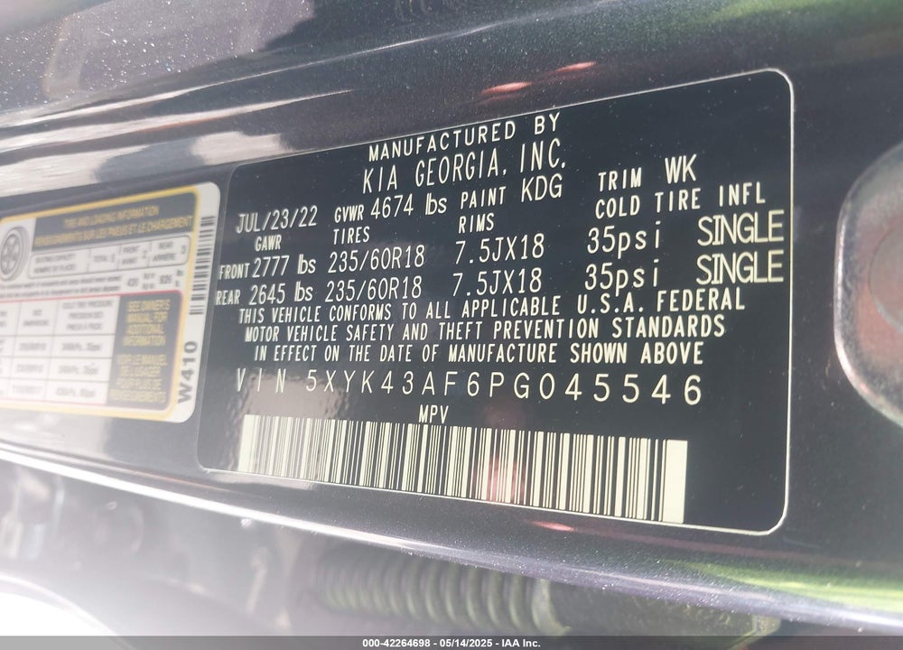 2023 KIA SPORTAGE VIN: 5XYK43AF6PG045546
