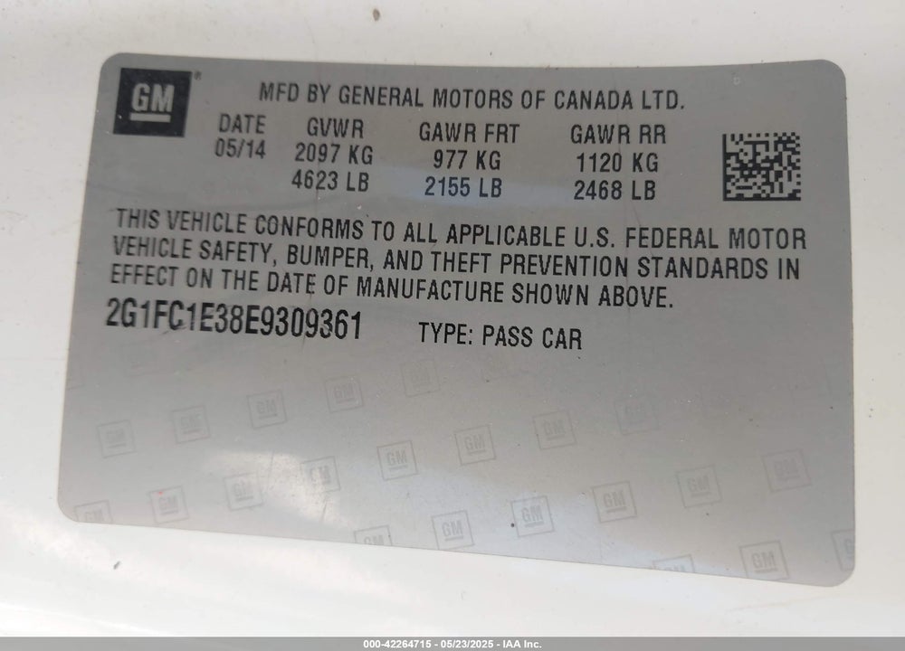 2014 CHEVROLET CAMARO VIN: 2G1FC1E38E9309361