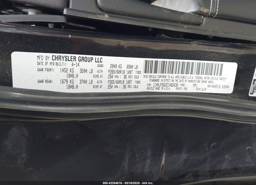 2014 JEEP GRAND CHEROKEE LIMITED VIN: 1C4RJFBG2EC482638