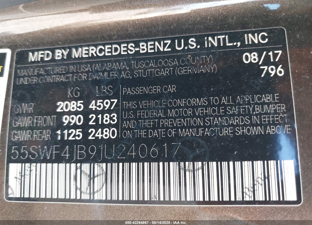 2018 MERCEDES-BENZ C 300 VIN: 55SWF4JB9JU240617