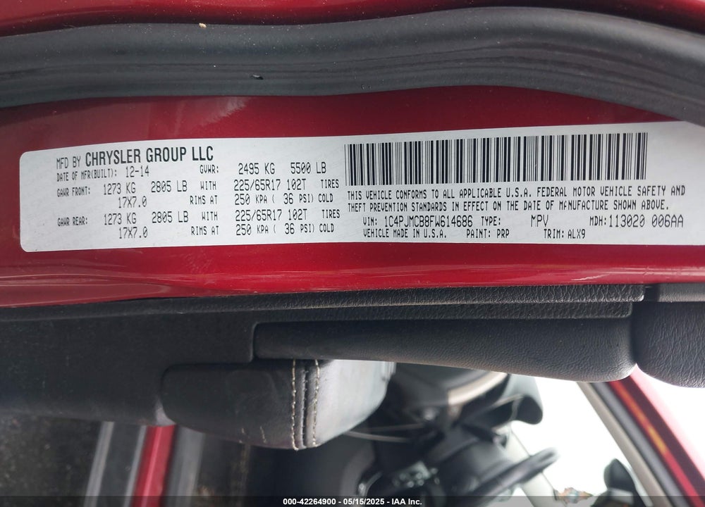 2015 JEEP CHEROKEE VIN: 1C4PJMCB8FW614686