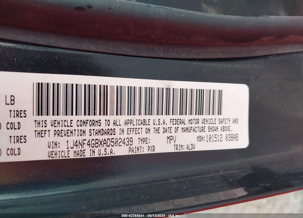 2010 JEEP PATRIOT LIMITED VIN: 1J4NF4GBXAD502439