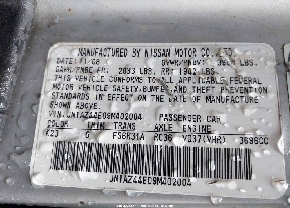 2009 NISSAN 370Z VIN: JN1AZ44E09M402004