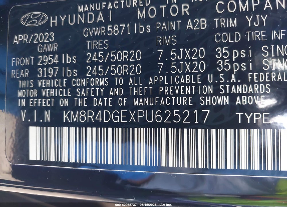 2023 HYUNDAI PALISADE VIN: KM8R4DGEXPU625217