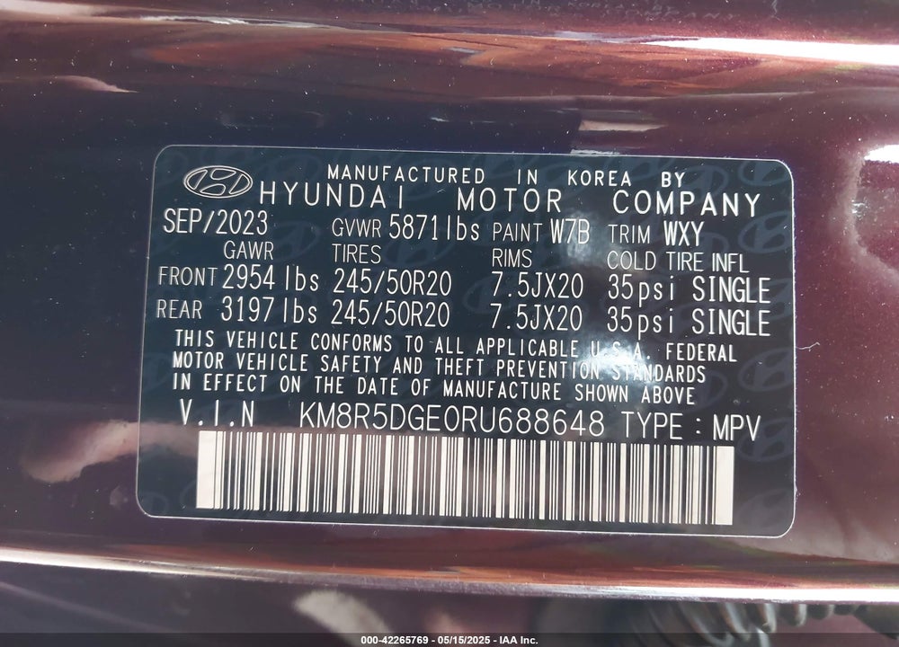 2024 HYUNDAI PALISADE VIN: KM8R5DGE0RU688648