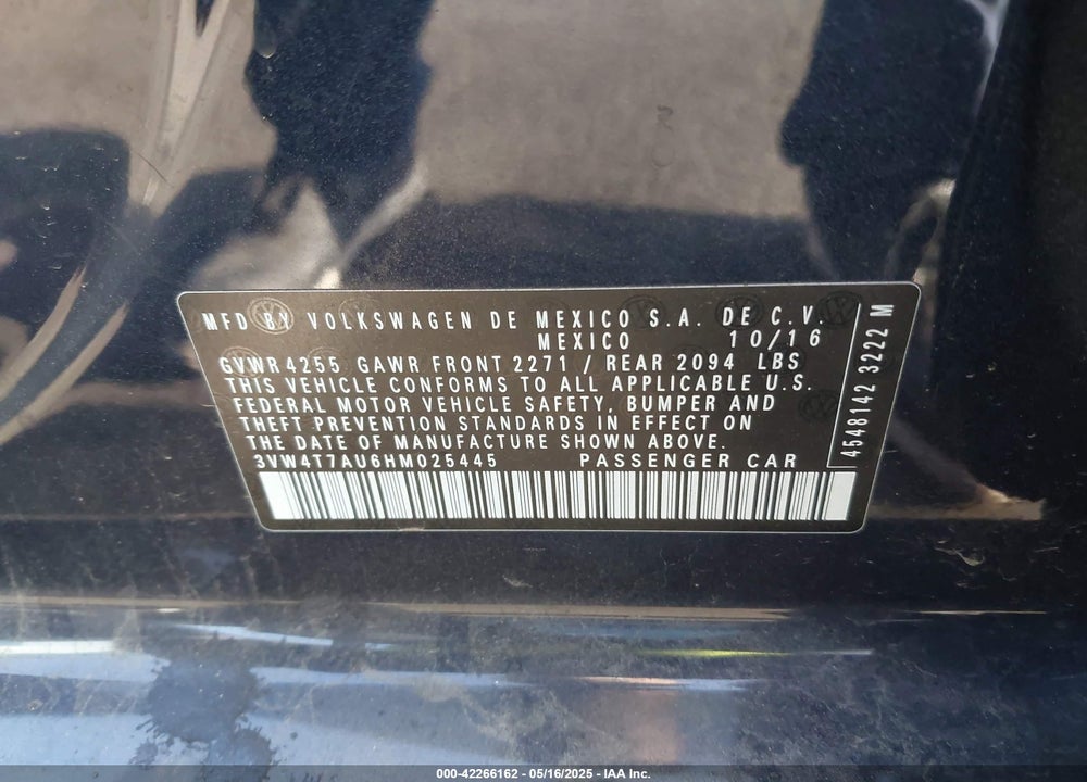 2017 VOLKSWAGEN GTI VIN: 3VW4T7AU6HM025445