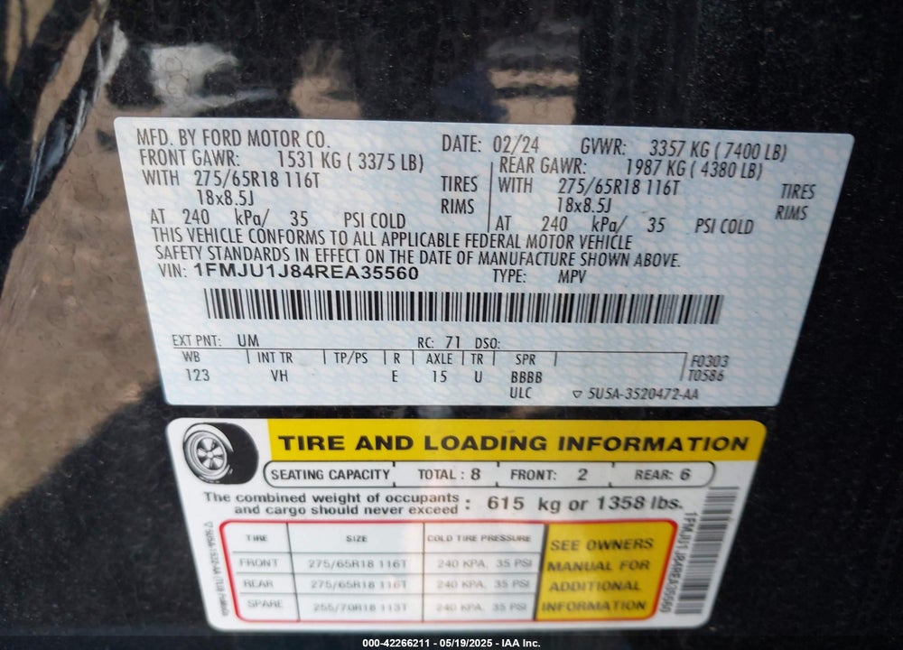 2024 FORD EXPEDITION VIN: 1FMJU1J84REA35560