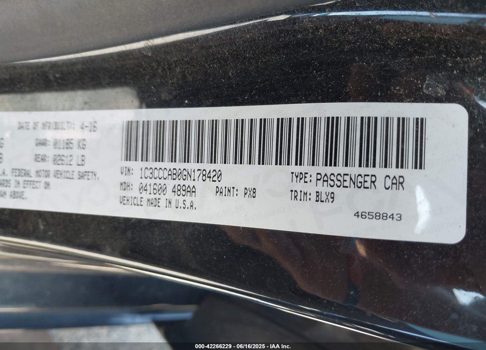 2016 CHRYSLER 200 VIN: 1C3CCCAB0GN178420