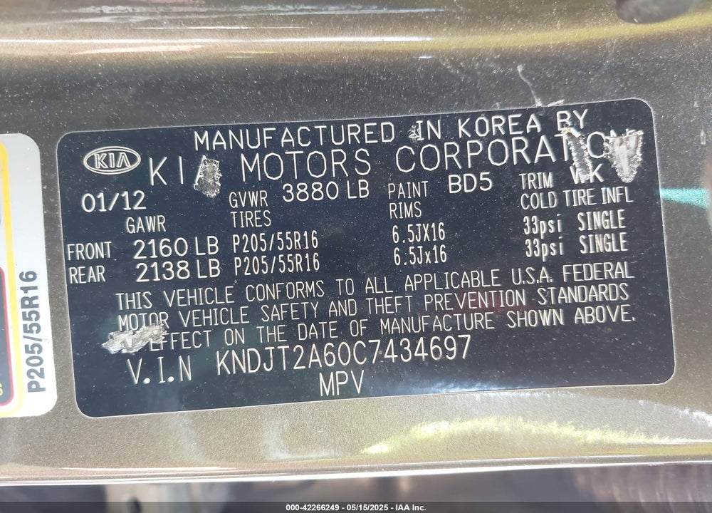 2012 KIA SOUL VIN: KNDJT2A60C7434697
