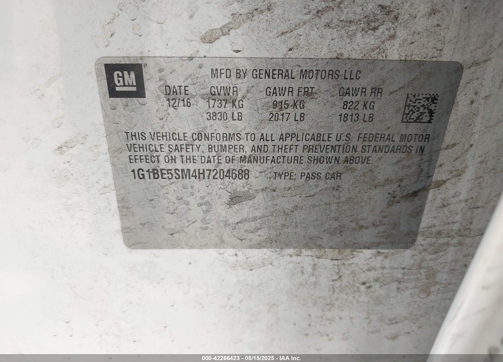 2017 CHEVROLET CRUZE VIN: 1G1BE5SM4H7204688