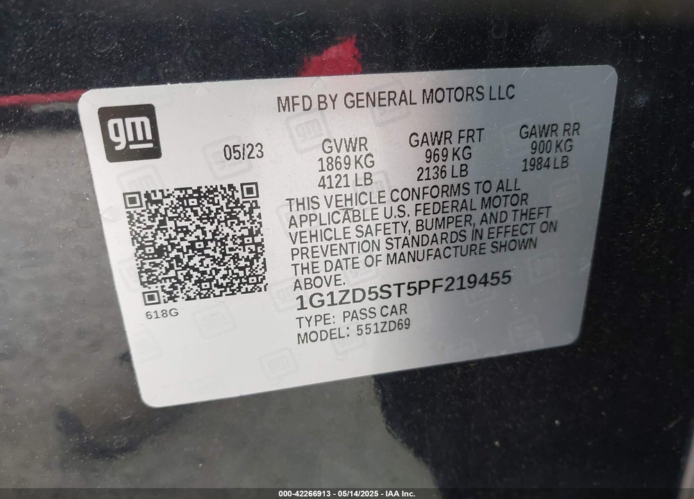 2023 CHEVROLET MALIBU FWD 1LT VIN: 1G1ZD5ST5PF219455