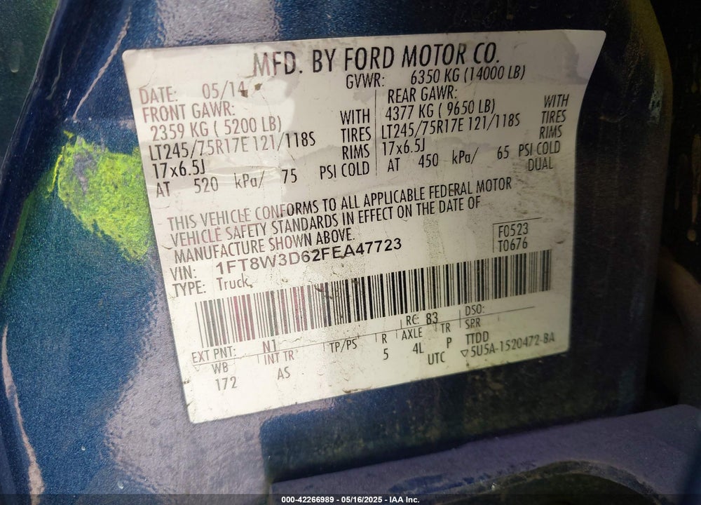 2015 FORD F-350 XL VIN: 1FT8W3D62FEA47723
