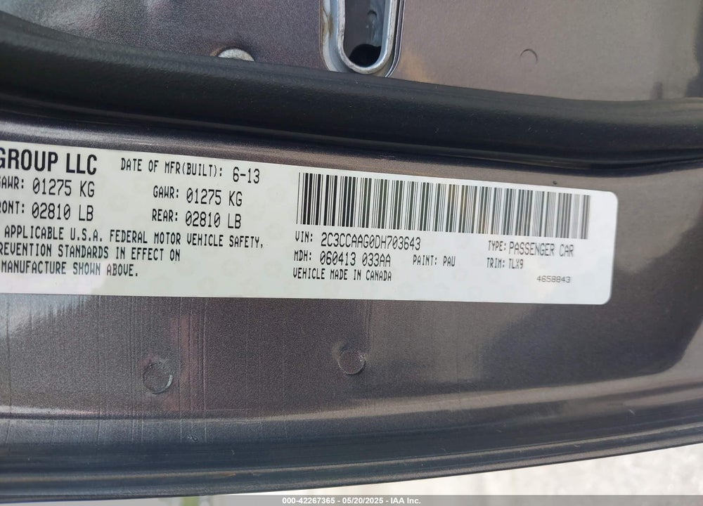 2013 CHRYSLER 300 VIN: 2C3CCAAG0DH703643