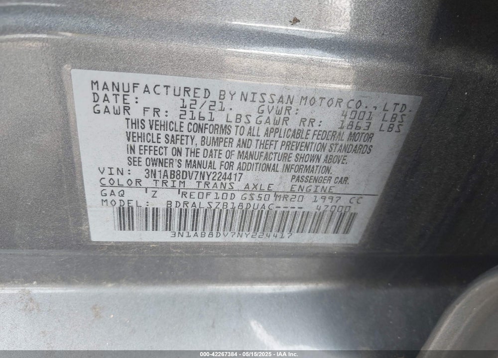 2022 NISSAN SENTRA SR XTRONIC CVT VIN: 3N1AB8DV7NY224417