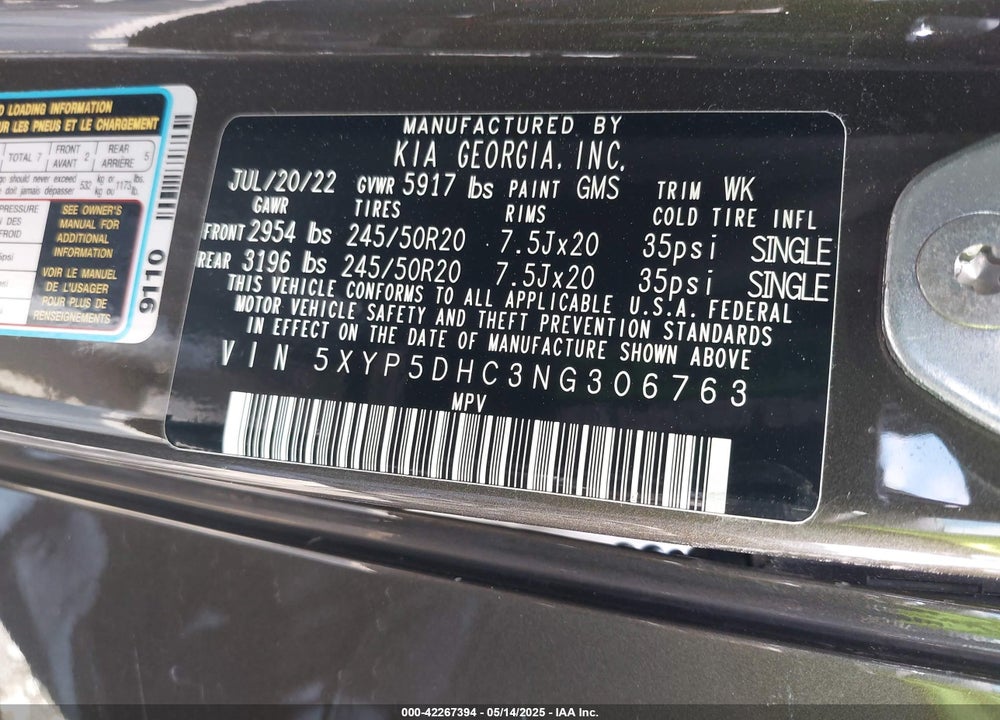 2022 KIA TELLURIDE VIN: 5XYP5DHC3NG306763