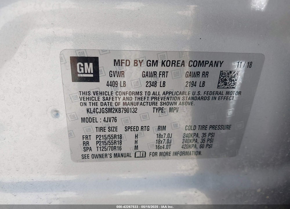 2019 BUICK ENCORE AWD ESSENCE VIN: KL4CJGSM2KB790132