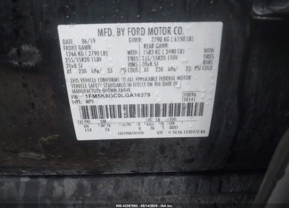 2020 FORD EXPLORER VIN: 1FM5K8GC0LGA16379