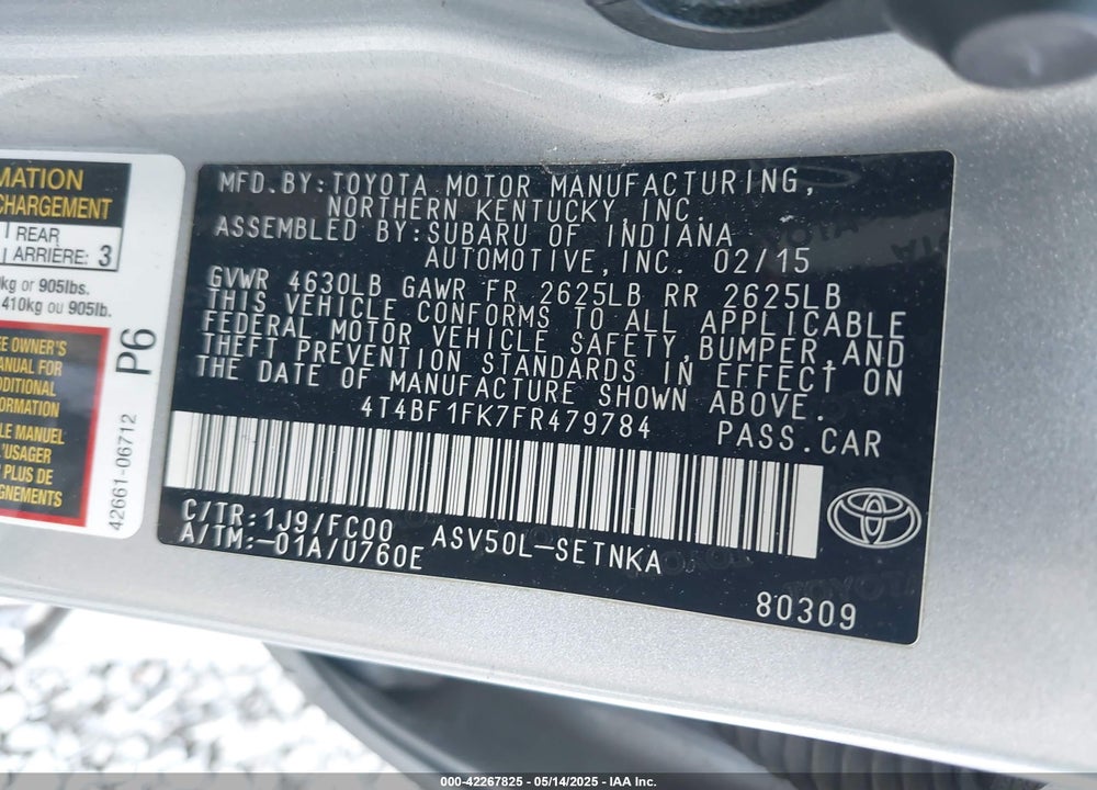 2015 TOYOTA CAMRY VIN: 4T4BF1FK7FR479784