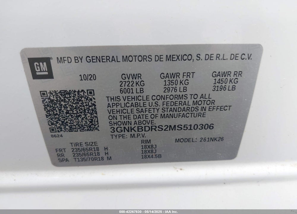2021 CHEVROLET BLAZER VIN: 3GNKBDRS2MS510306