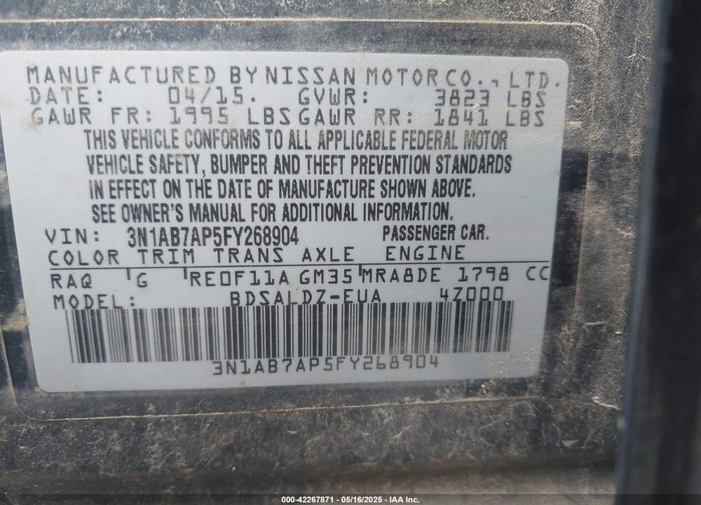 2015 NISSAN SENTRA VIN: 3N1AB7AP5FY268904