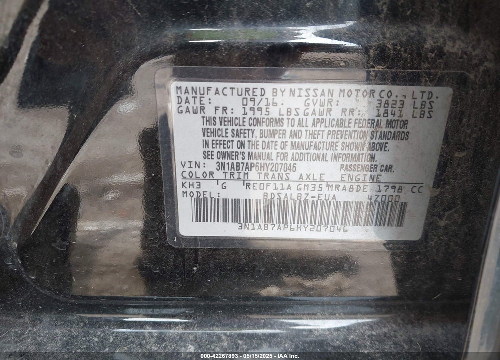 2017 NISSAN SENTRA VIN: 3N1AB7AP6HY207046