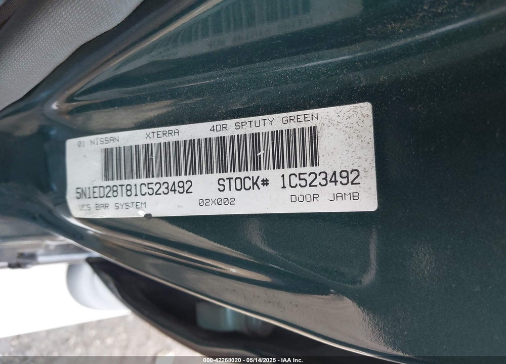 2001 NISSAN XTERRA XE-V6 VIN: 5N1ED28T81C523492