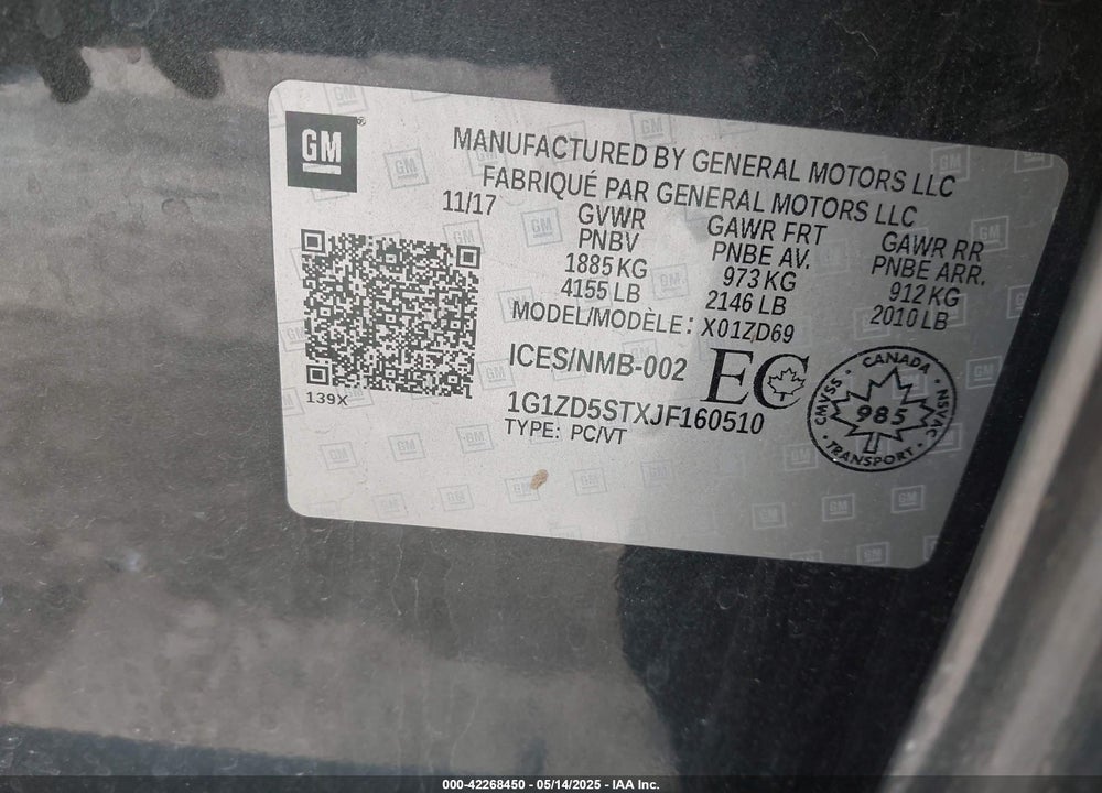 2018 CHEVROLET MALIBU LT VIN: 1G1ZD5STXJF160510