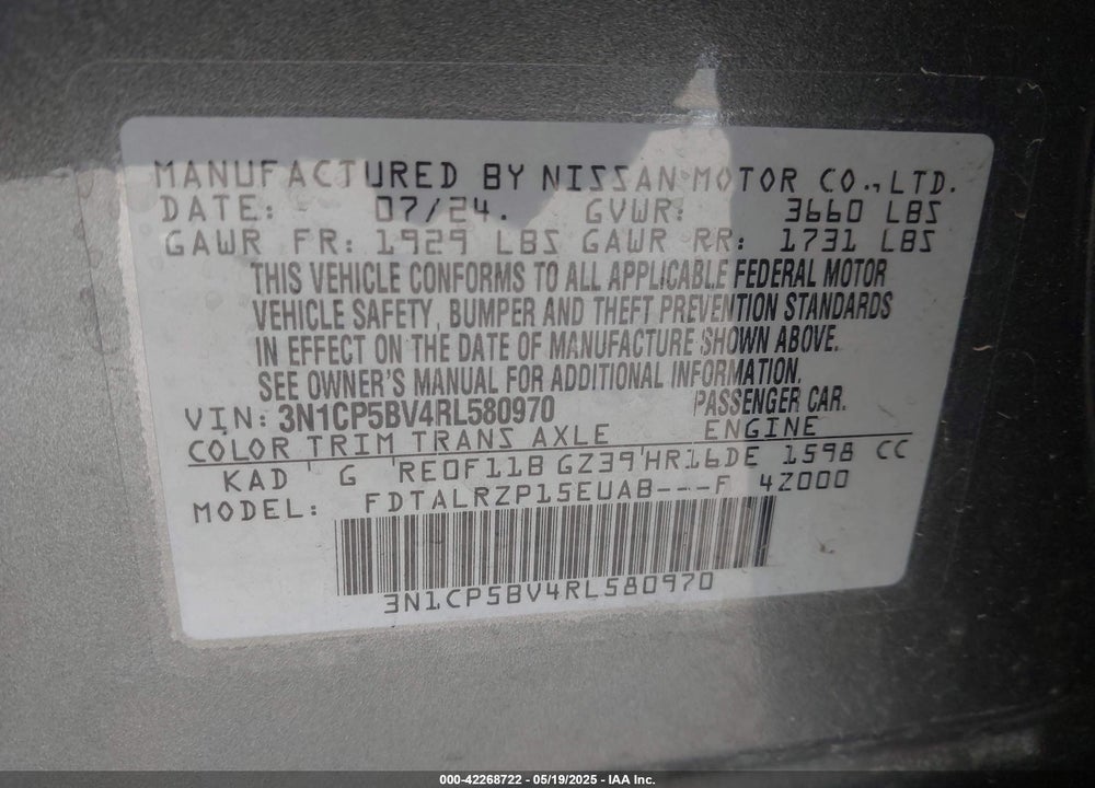 2024 NISSAN KICKS VIN: 3N1CP5BV4RL580970