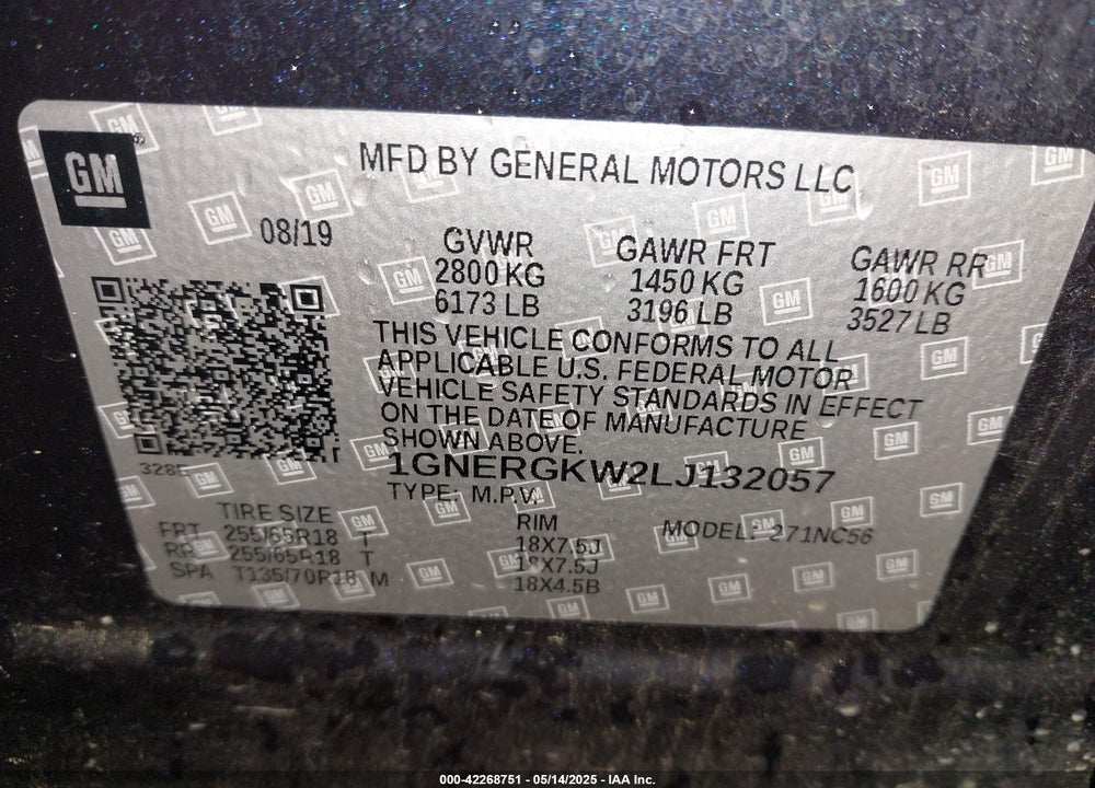 2020 CHEVROLET TRAVERSE VIN: 1GNERGKW2LJ132057