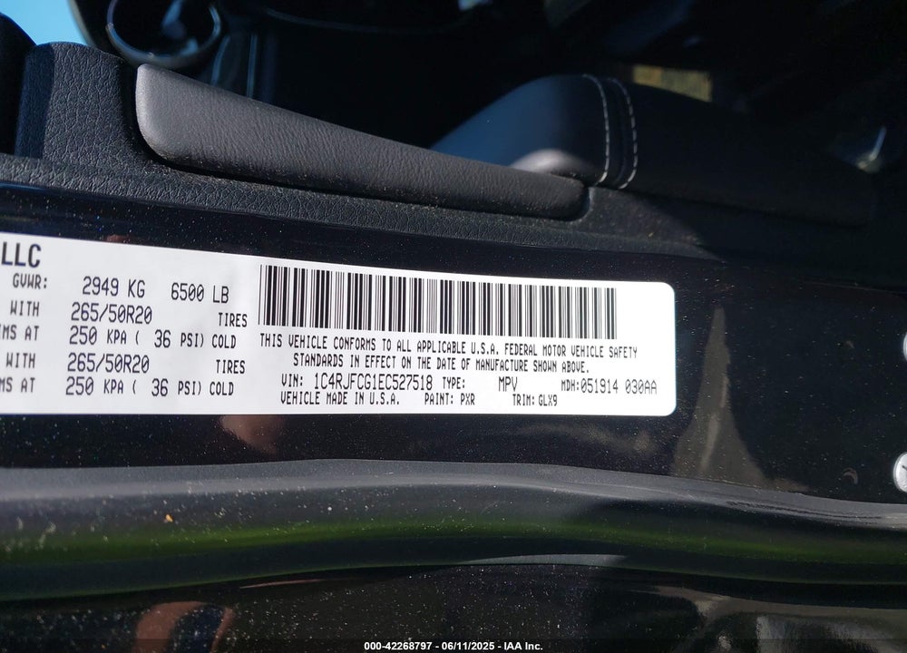 2014 JEEP GRAND CHEROKEE VIN: 1C4RJFCG1EC527518