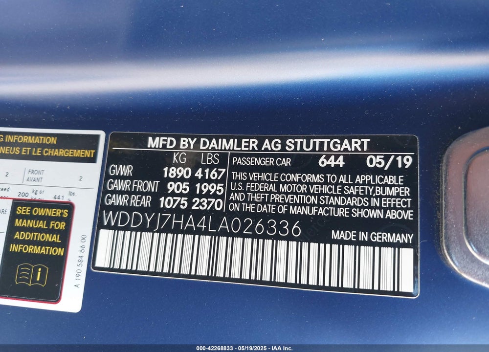 2020 MERCEDES-BENZ AMG-CLASS VIN: WDDYJ7HA4LA026336