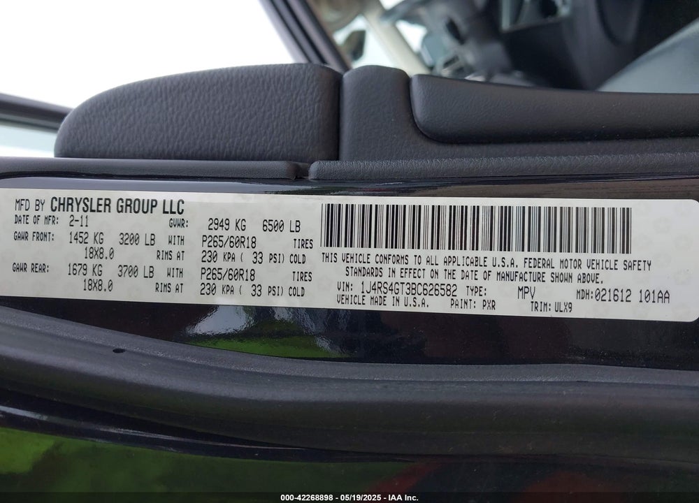2011 JEEP GRAND CHEROKEE VIN: 1J4RS4GT3BC626582