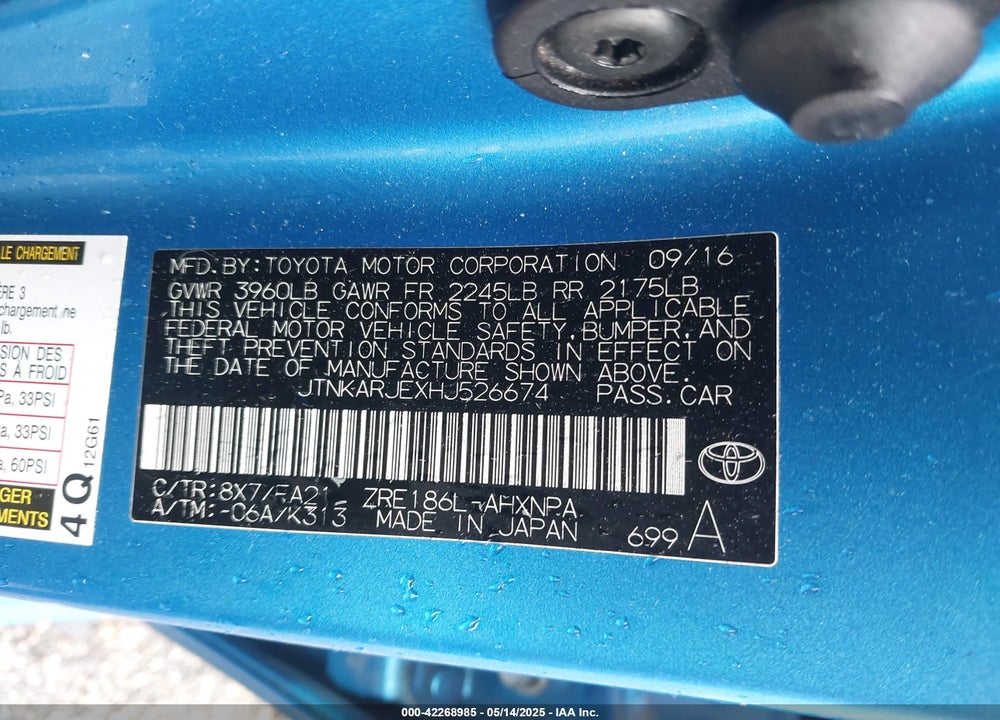 2017 TOYOTA COROLLA IM VIN: JTNKARJEXHJ526674
