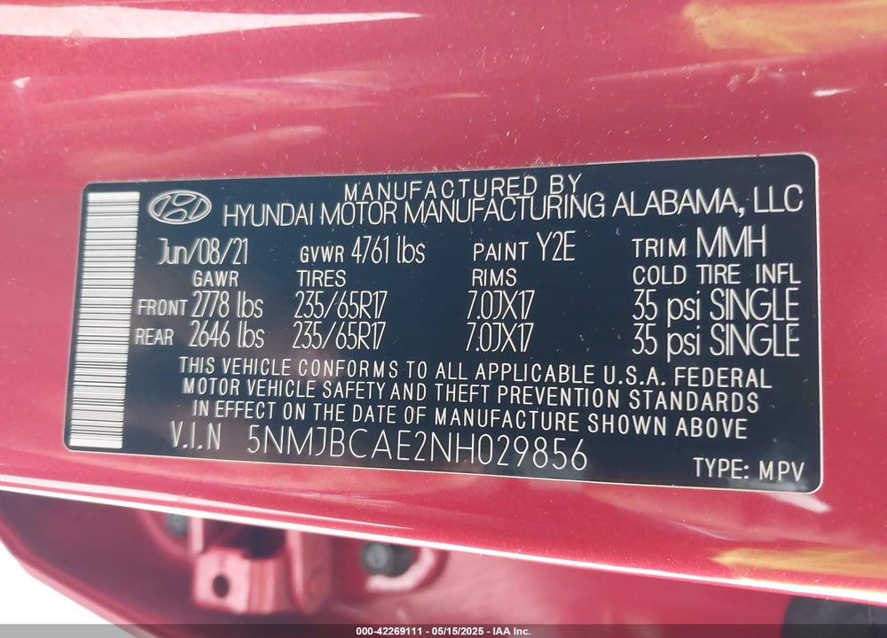 2022 HYUNDAI TUCSON VIN: 5NMJBCAE2NH029856