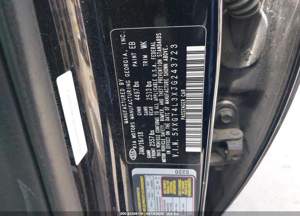 2018 KIA OPTIMA S VIN: 5XXGT4L3XJG243723