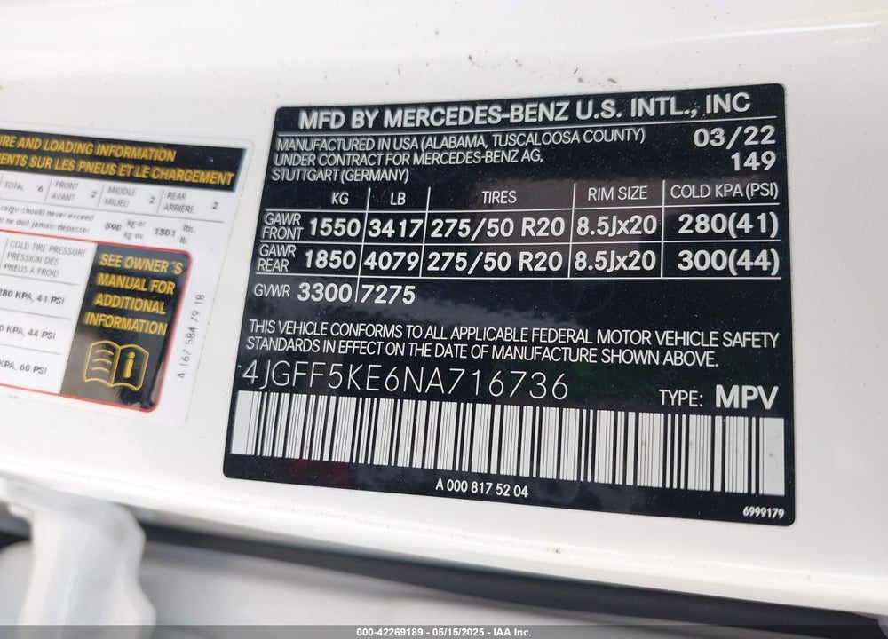 2022 MERCEDES-BENZ GLS 450 4MATIC VIN: 4JGFF5KE6NA716736