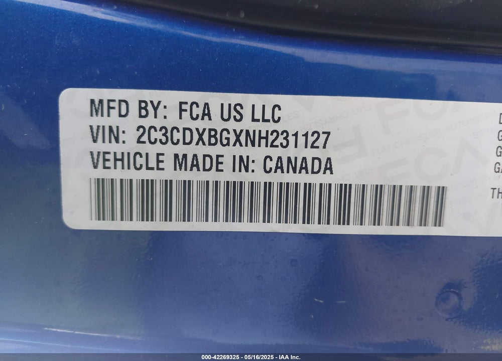 2022 DODGE CHARGER VIN: 2C3CDXBGXNH231127