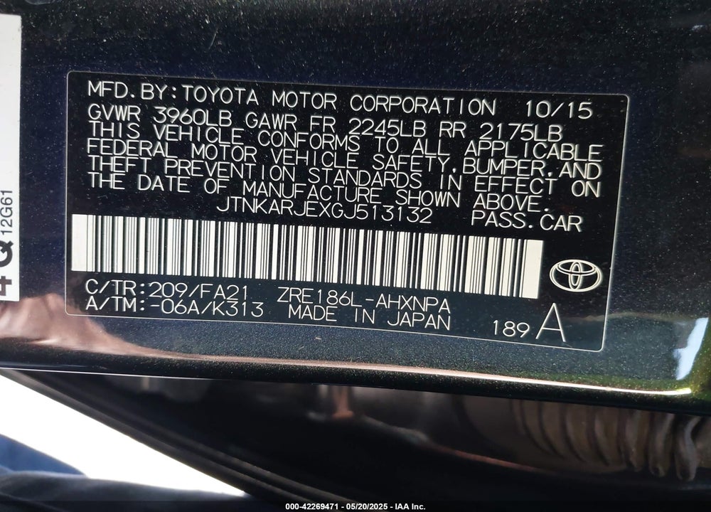 2016 TOYOTA SCION IM VIN: JTNKARJEXGJ513132