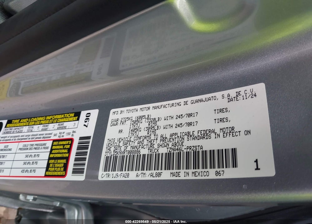 2024 TOYOTA TACOMA VIN: 3TYLD5KNXRT008886
